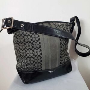 Coach Signature Stripe Crossbody Bag in Black and Gray